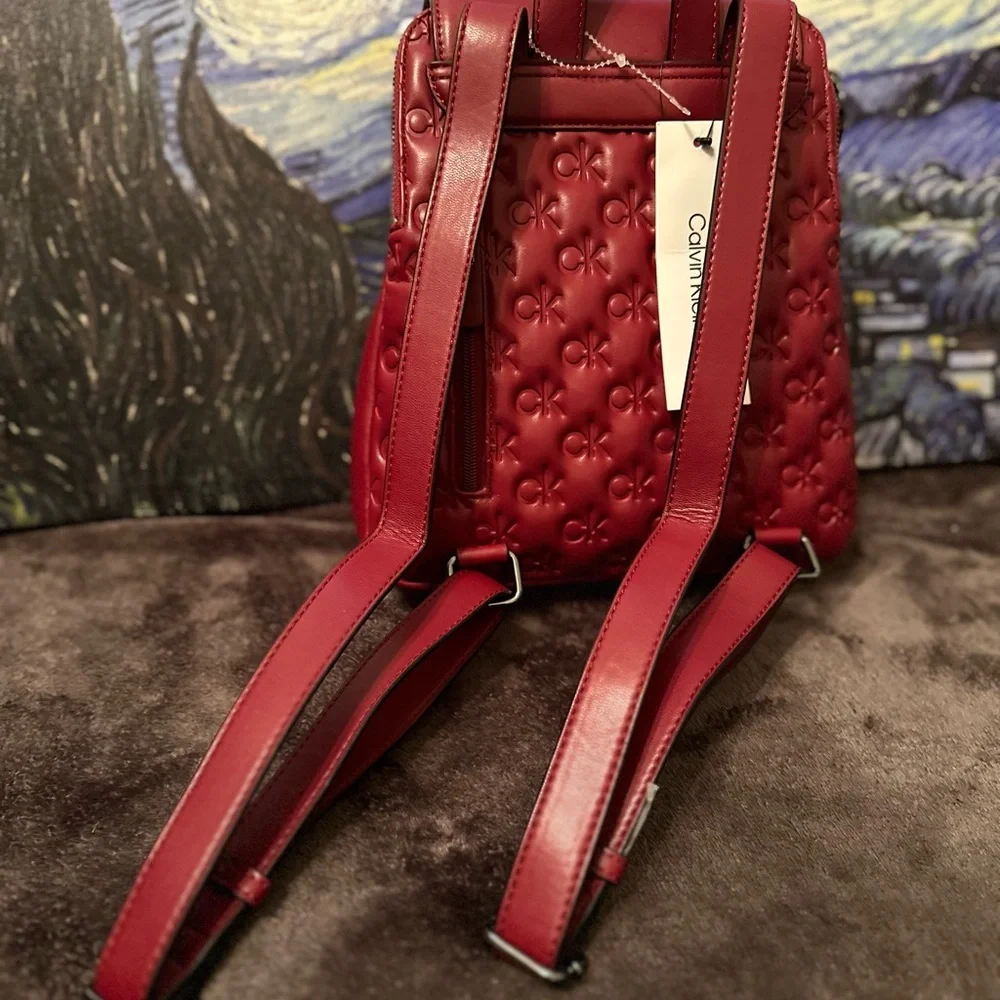Calvin Klein Red Quilted Backpack-tags Removed - Picture 2 of 10